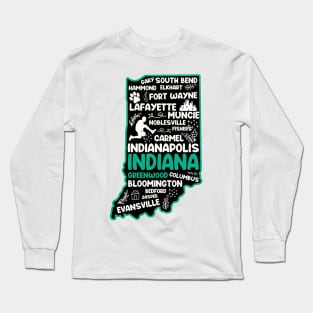 Greenwood Indiana cute map Evansville, Carmel, South Bend, Fishers, Hammond, Gary Long Sleeve T-Shirt